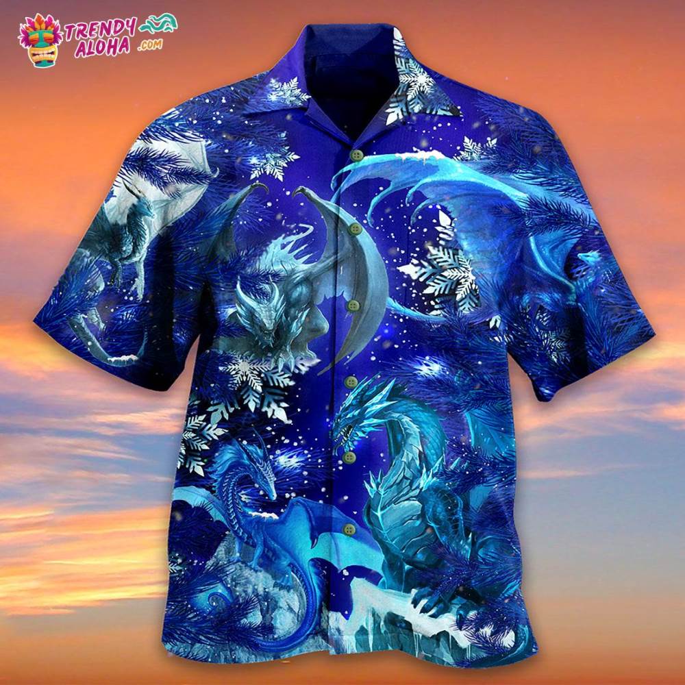 Dragon Merry Xmas Snow Love Blue Color Hawaiian Shirt – Trendy Aloha