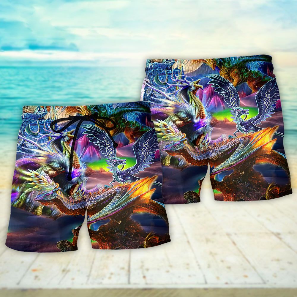 Dragon Neon Legends Colorful Trendy Aloha Hawaiian Beach Shorts