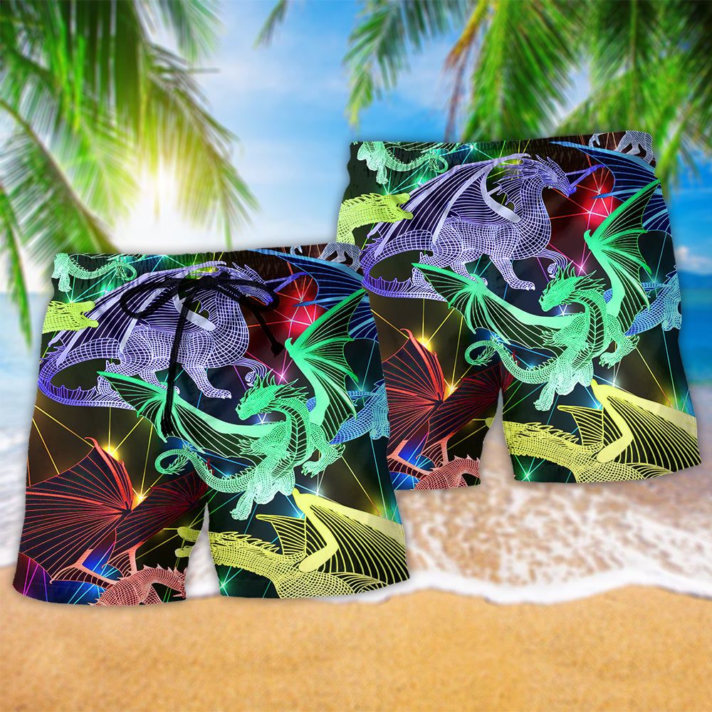 Dragon Neon Love Beautiful Life Trendy Aloha Hawaiian Beach Shorts