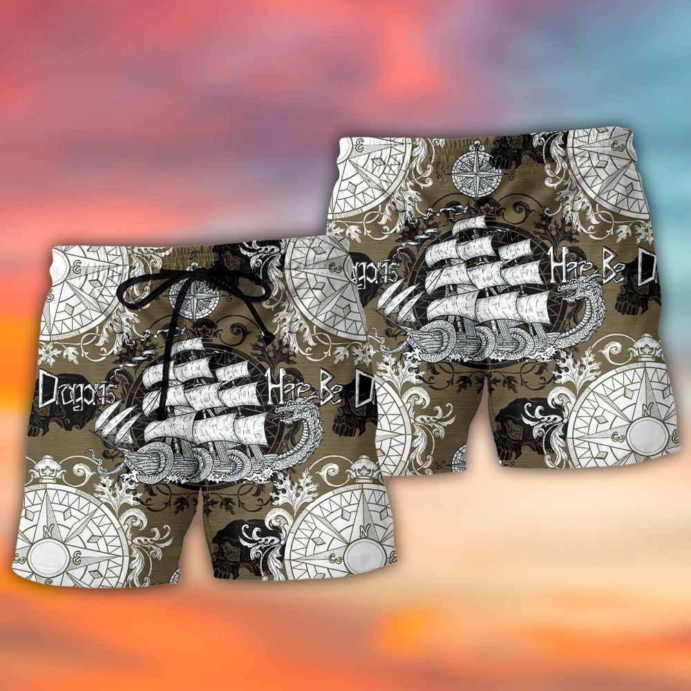 Dragon Old Ship Vintage Anchor Sea Life Trendy Aloha Hawaiian Beach Shorts