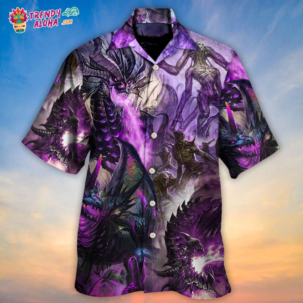 Dragon Purple Skull Monster Lightning Fight Art Style Hawaiian Shirt – Trendy Aloha