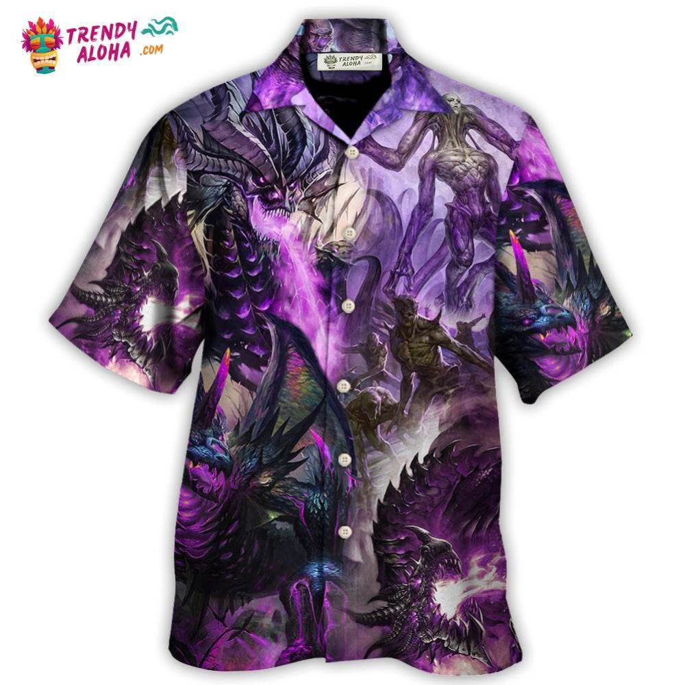 Dragon Purple Skull Monster Lightning Fight Art Style Hawaiian Shirt – Trendy Aloha
