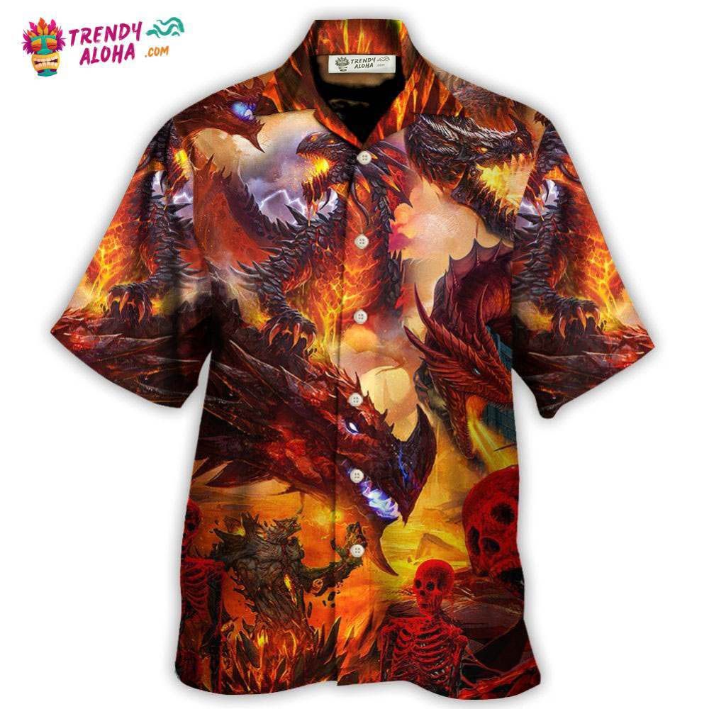 Dragon Red Skull Fire Art Style Hawaiian Shirt – Trendy Aloha