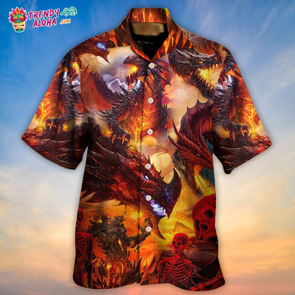 Dragon Red Skull Fire Art Style Hawaiian Shirt – Trendy Aloha