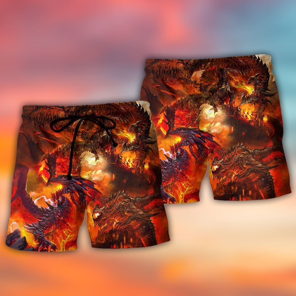 Dragon Red Style Trendy Aloha Hawaiian Beach Shorts