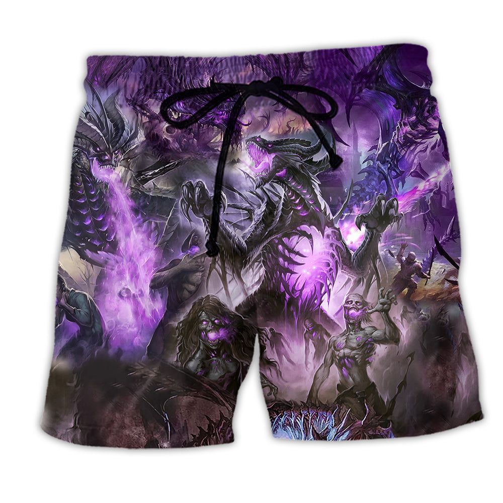 Dragon Skull Love Life Purple Trendy Aloha Hawaiian Beach Shorts Dragon Skull Love Life Purple Trendy Aloha Hawaiian Beach Shorts