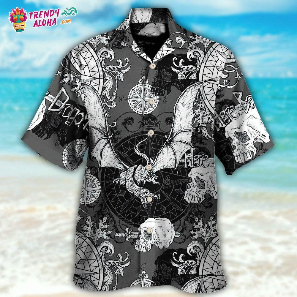 Dragon Snorting Fire Gothic Nautical Compass And Baroque Hawaiian Shirt – Trendy Aloha