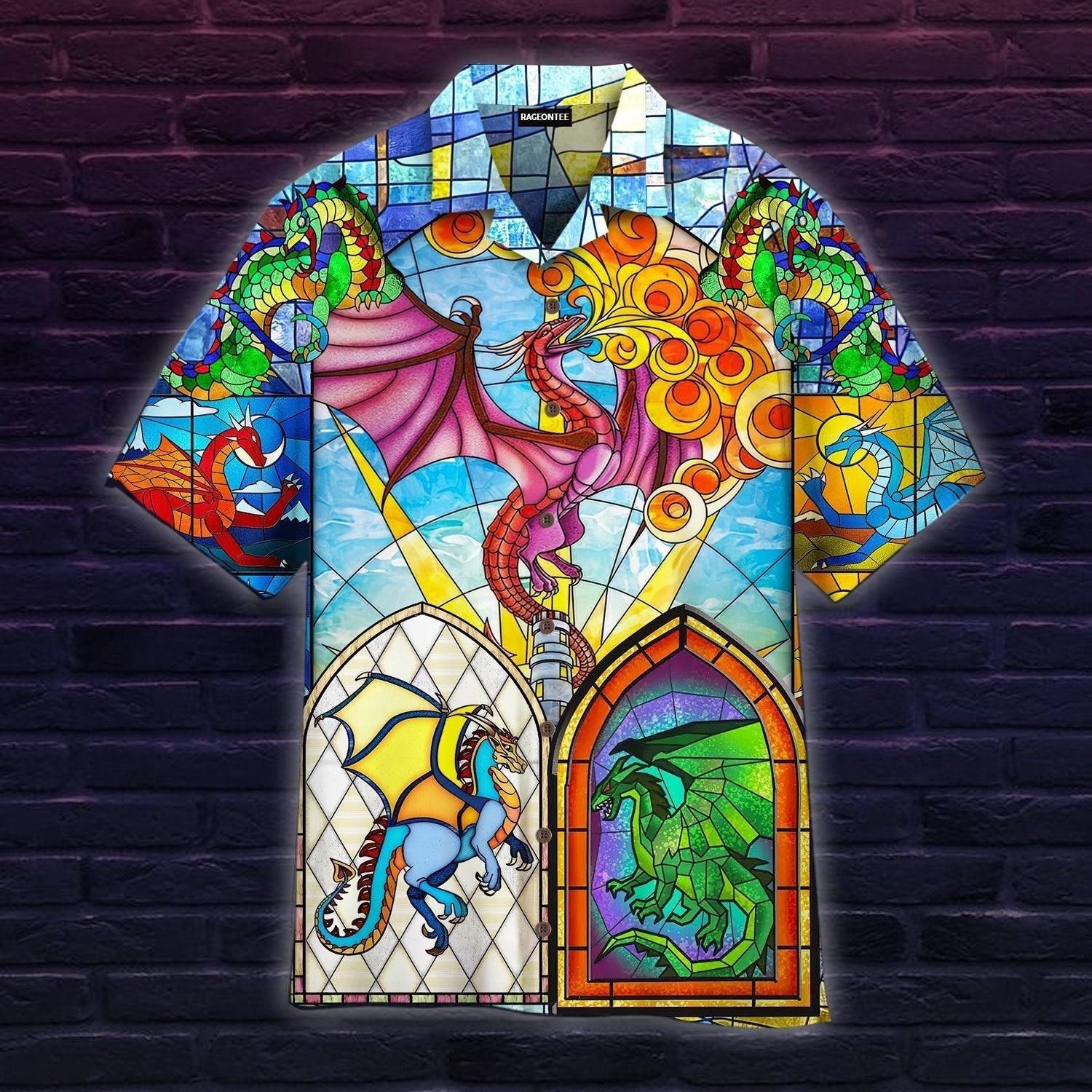 Dragon Stained Glass Trendy Hawaiian Shirt For