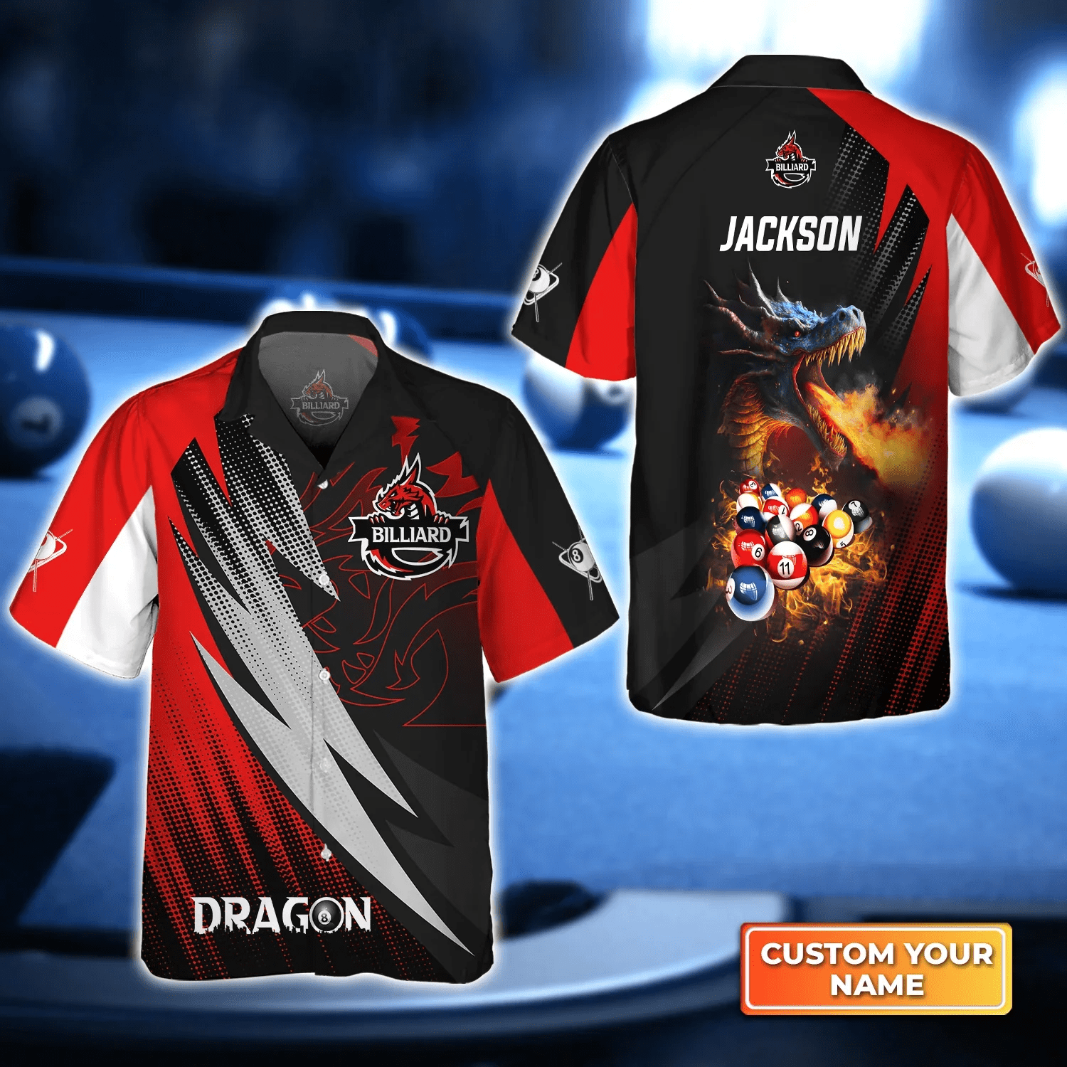 Dragon Team Billiard Pool 8 Ball On Fire Trendy Hawaiian Shirt, Billiard Team Shirt, Billiard Shirt For Men And Women