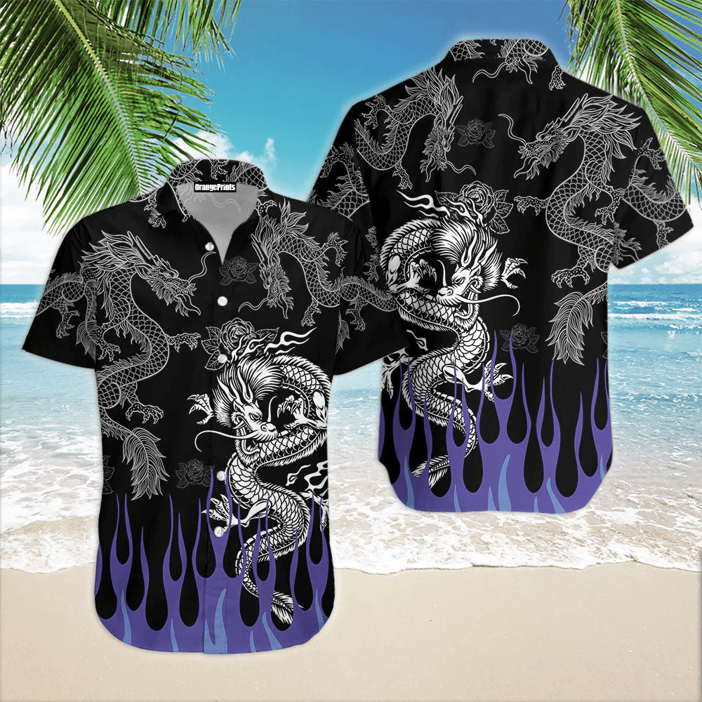 Dragon With Blue Flame Aloha Trendy Hawaiian Shirts