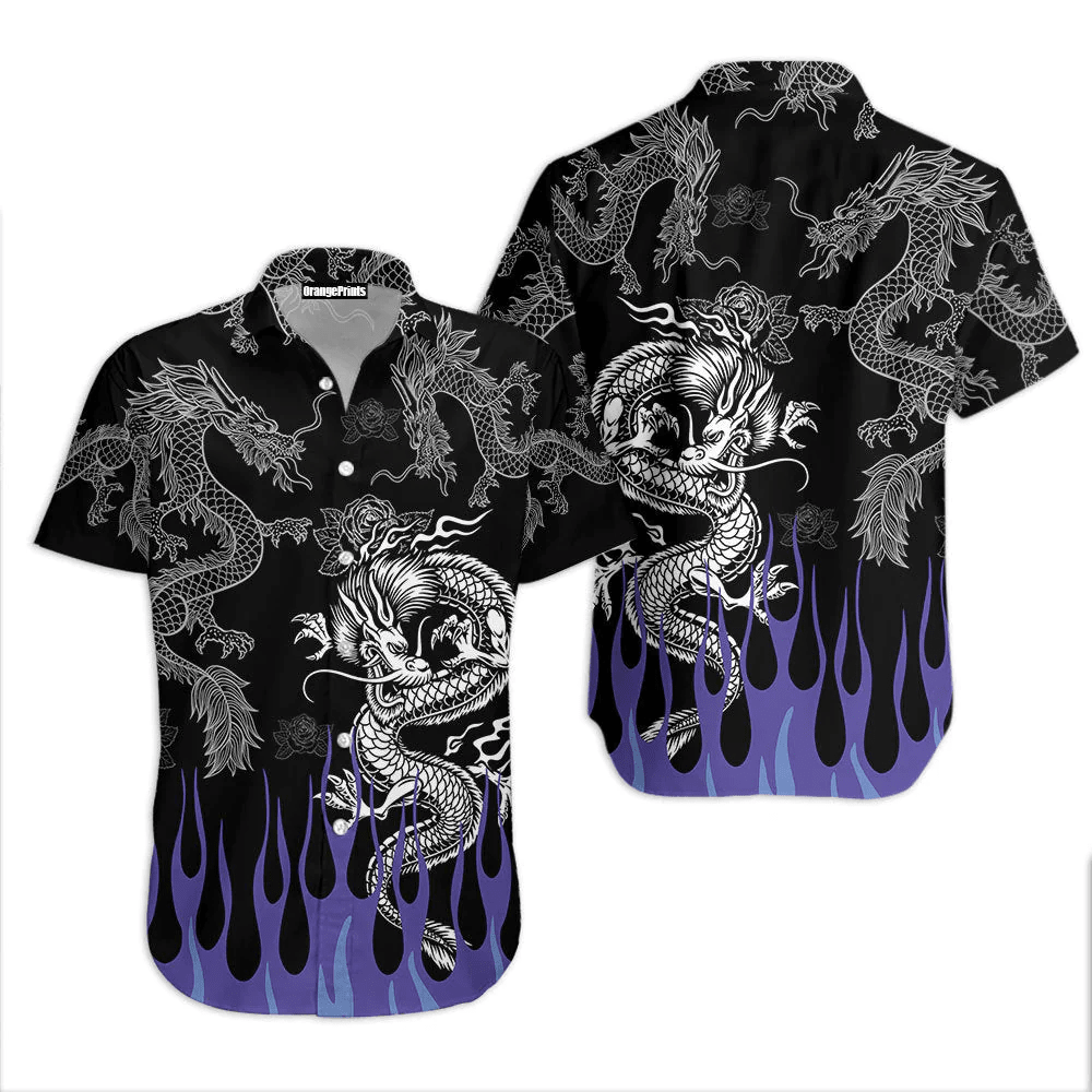 Dragon With Blue Flame Aloha Trendy Hawaiian Shirts