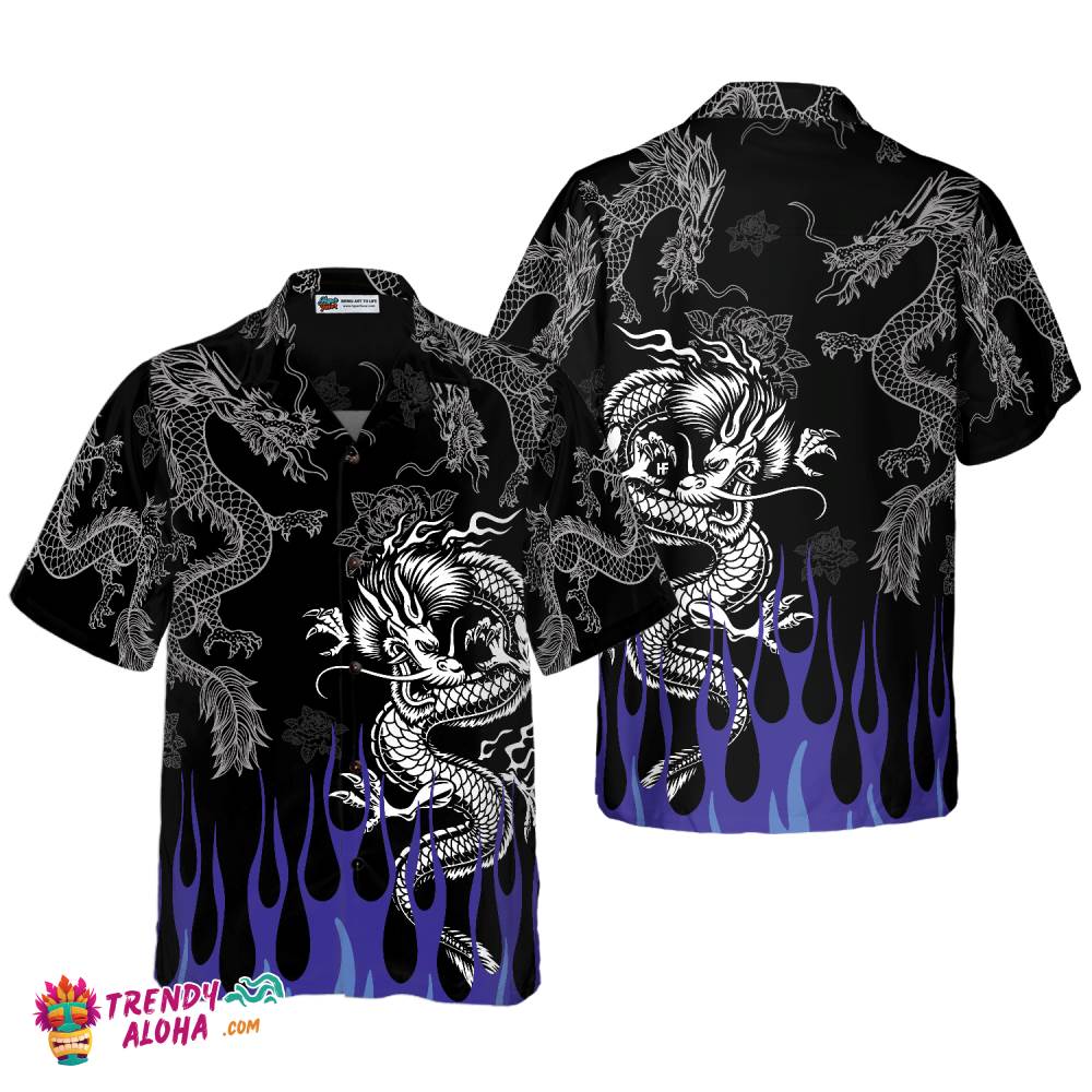 Dragon With Blue Flame Hawaiian Shirt