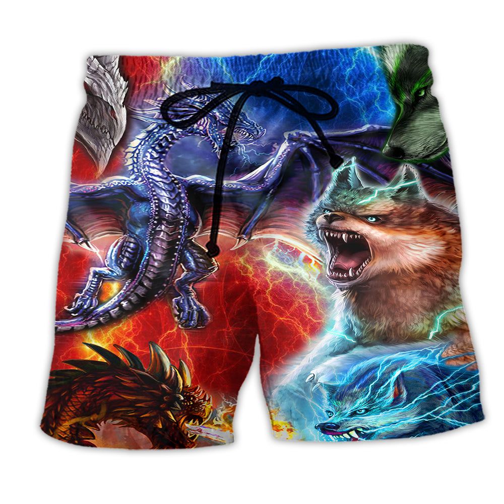 Dragon Wolf Love Life Trendy Aloha Hawaiian Beach Shorts