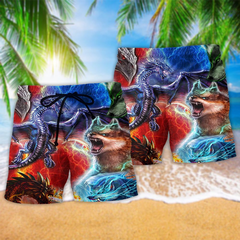 Dragon Wolf Love Life Trendy Aloha Hawaiian Beach Shorts
