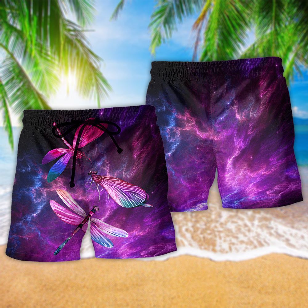 Dragonfly Purple Love Sky Trendy Aloha Hawaiian Beach Shorts