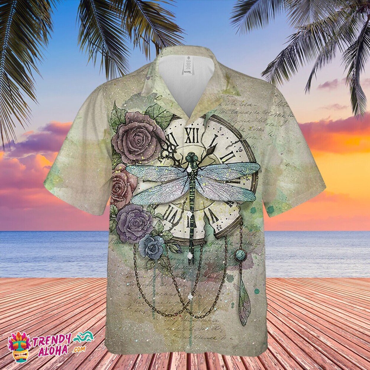 Dragonfly Time Flies Theme 3D Print Unisex Hawaiian Shirt Hippie