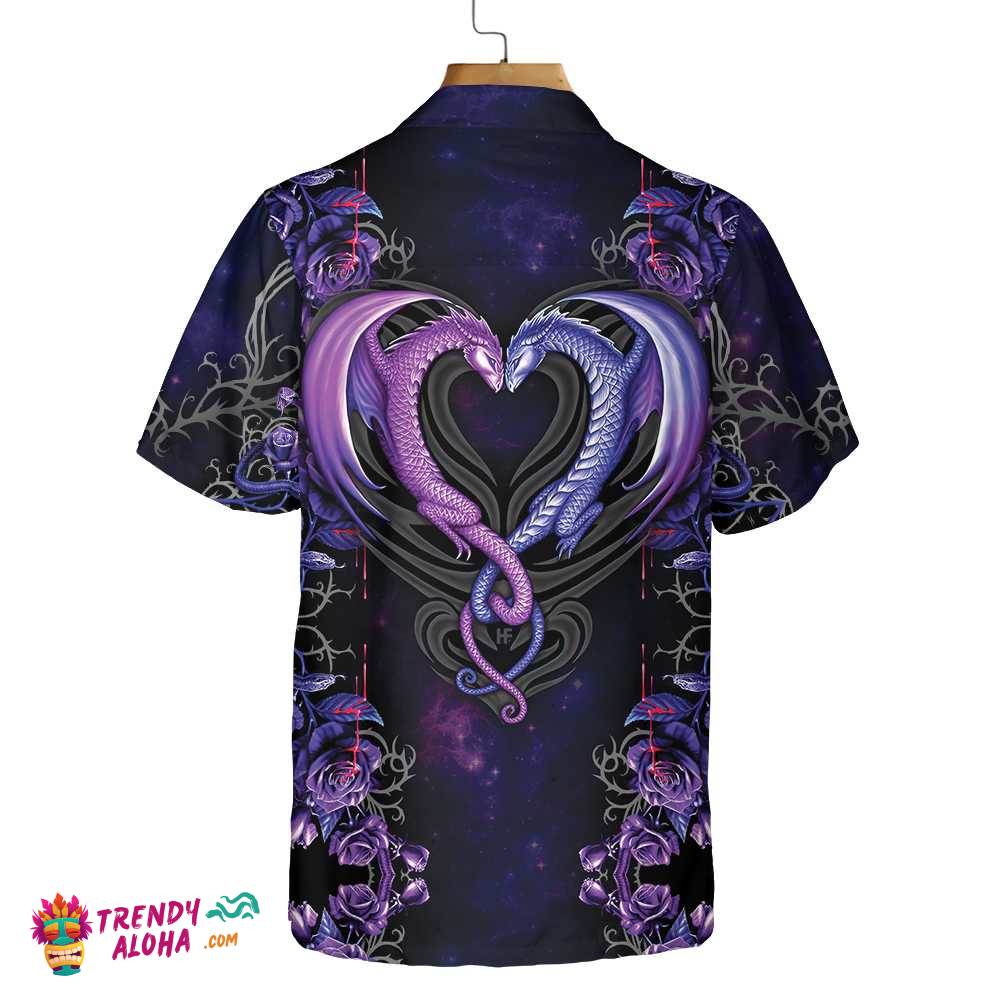 Dragons & The Love Flower Hawaiian Shirt, Unique Shirt With Dragon Couple And Roses