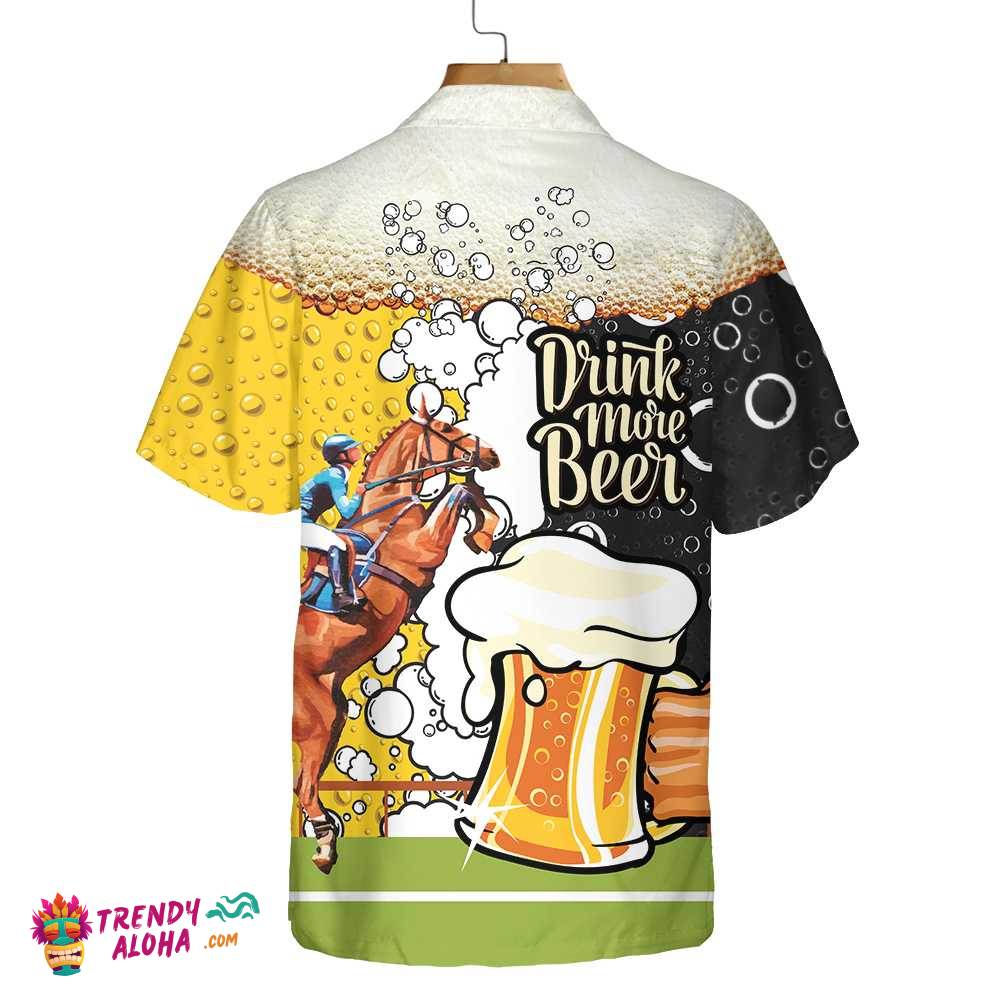 Drink More Beer And Racing Horse Hawaiian Shirt, Beer Mug Pattern Shirt, Beer Hawaiian Shirt, Best Gift For Beer Lovers