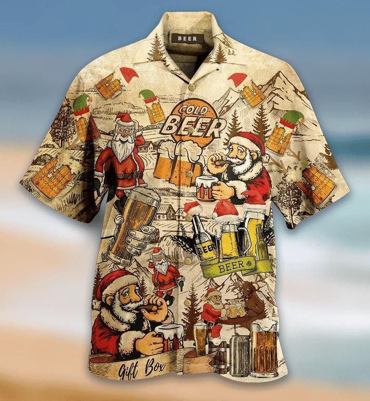 Drinking Beer With Santa Claus Trendy Hawaiian Shirt
