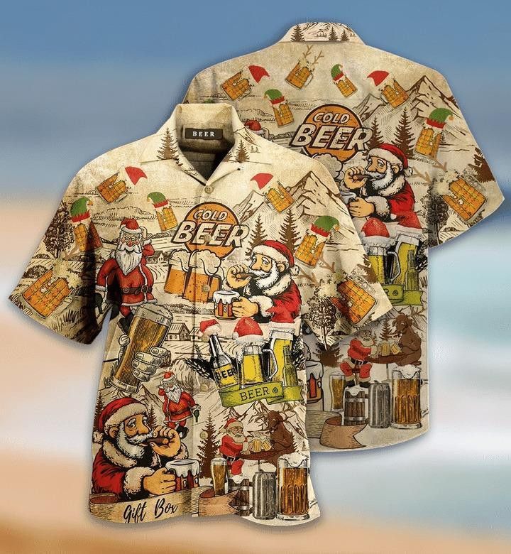 Drinking Beer With Santa Claus Trendy Hawaiian Shirt