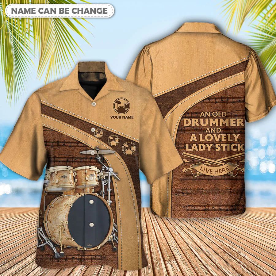 Drum An Old Drummer And A Lovely Lady Stick Personalized Hawaiian Shirt Drum An Old Drummer And A Lovely Lady Stick Personalized Hawaiian Shirt