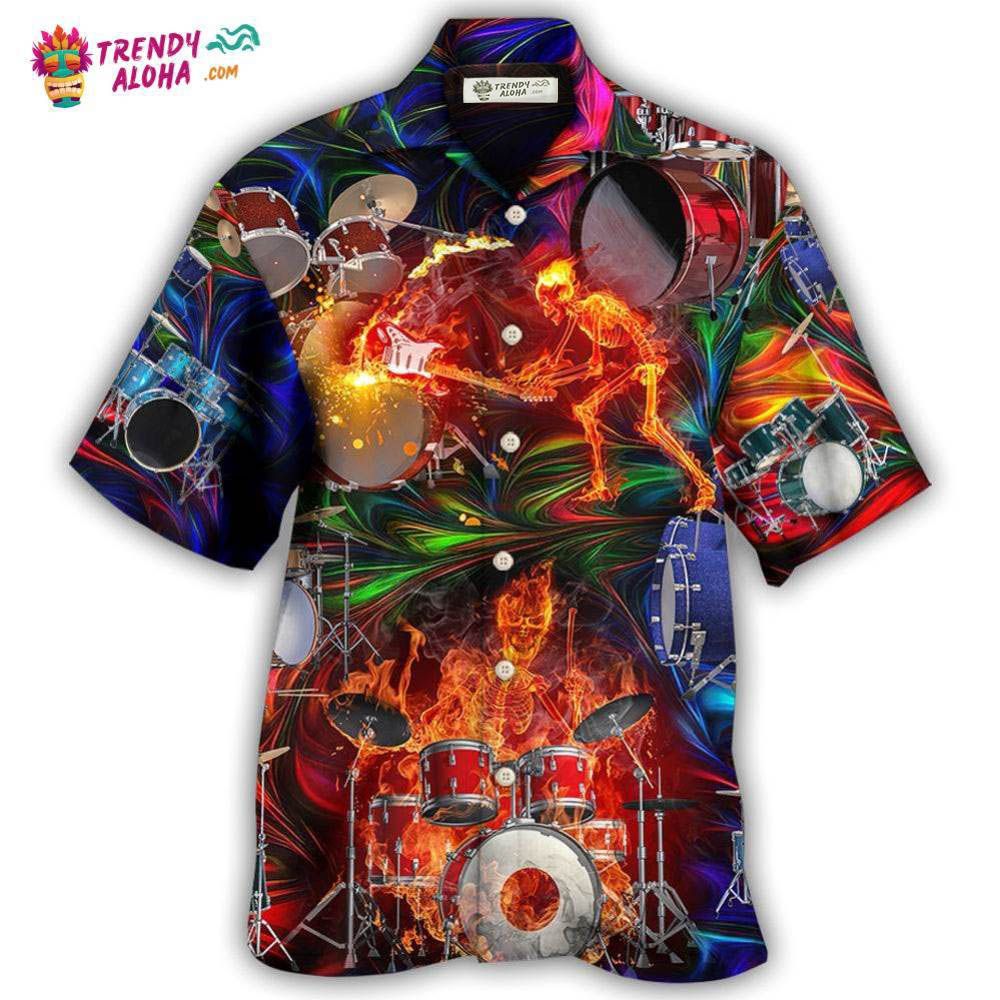 Drum Is My Life Fire Skull Colorful Style Hawaiian Shirt – Trendy Aloha Drum Is My Life Fire Skull Colorful Style Hawaiian Shirt – Trendy Aloha