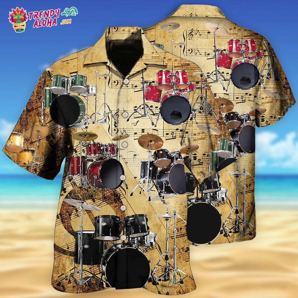 Drum Music Note Vintage Style Hawaiian Shirt – Trendy Aloha