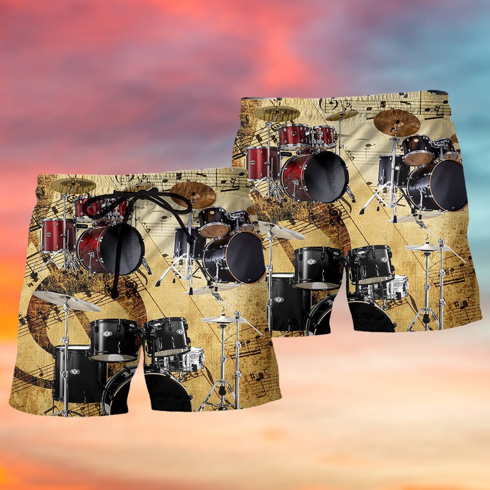 Drum Music Note Vintage Style Trendy Aloha Hawaiian Beach Shorts