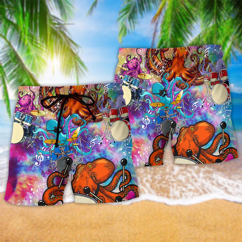 Drum Octopus Dance To The Beat Of Your Own Trendy Aloha Hawaiian Beach Shorts