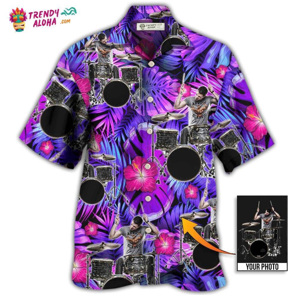 Drum Purple Tropical Style Custom Photo Hawaiian Shirt – Trendy Aloha Drum Purple Tropical Style Custom Photo Hawaiian Shirt – Trendy Aloha