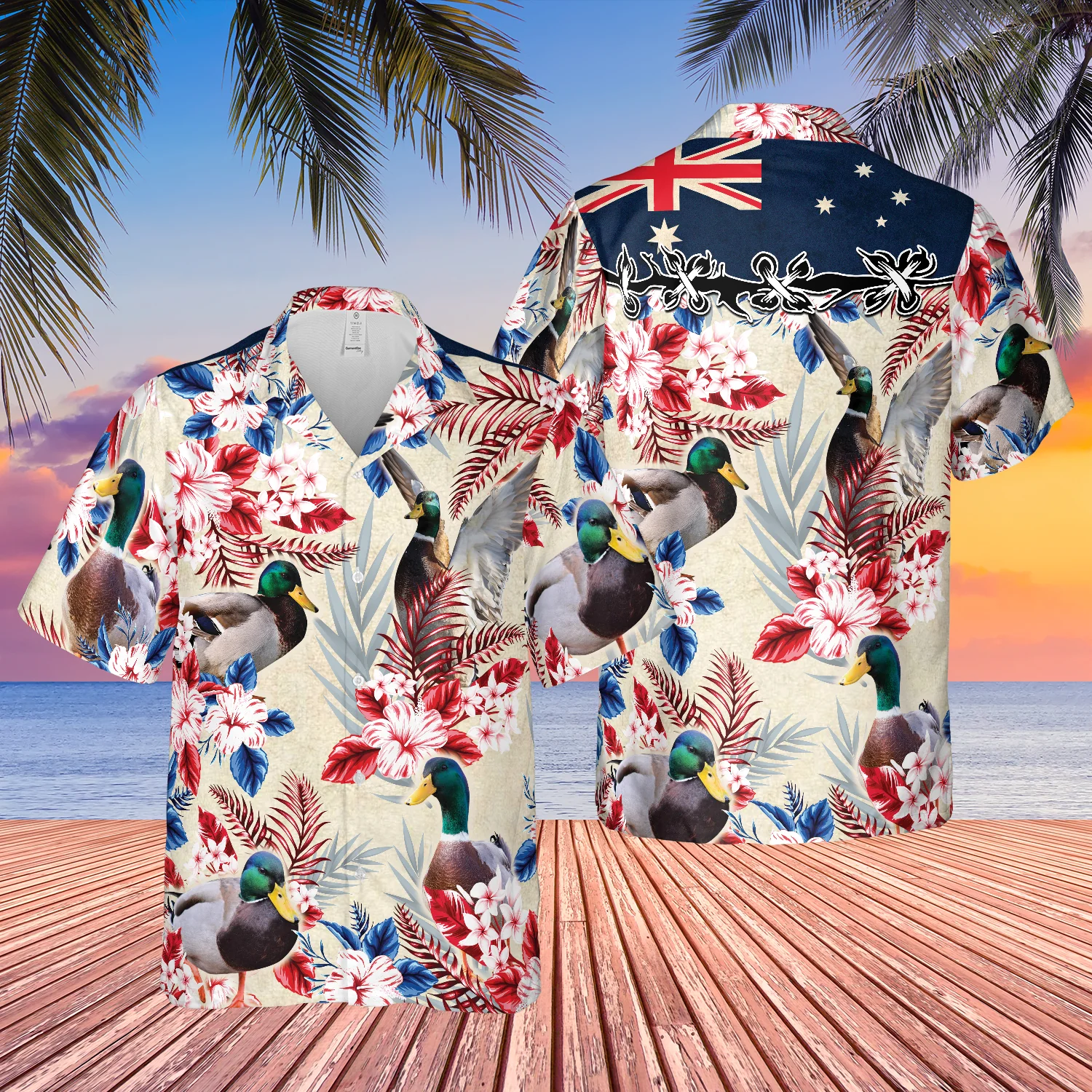 Duck Australian Flag Hawaiian Flowers All Over Printed 3D Hawaiian Shirt