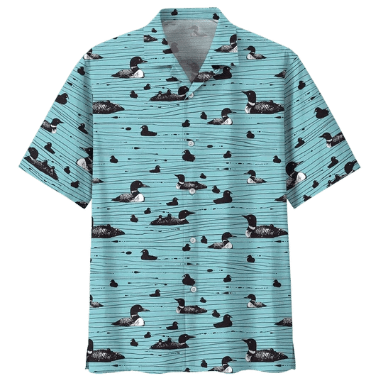 Duck Trendy Hawaiian Shirt, Duck Button Up Shirt- Short Sleeve Summer Shirt, Black Duck Trendy Hawaiian Shirt