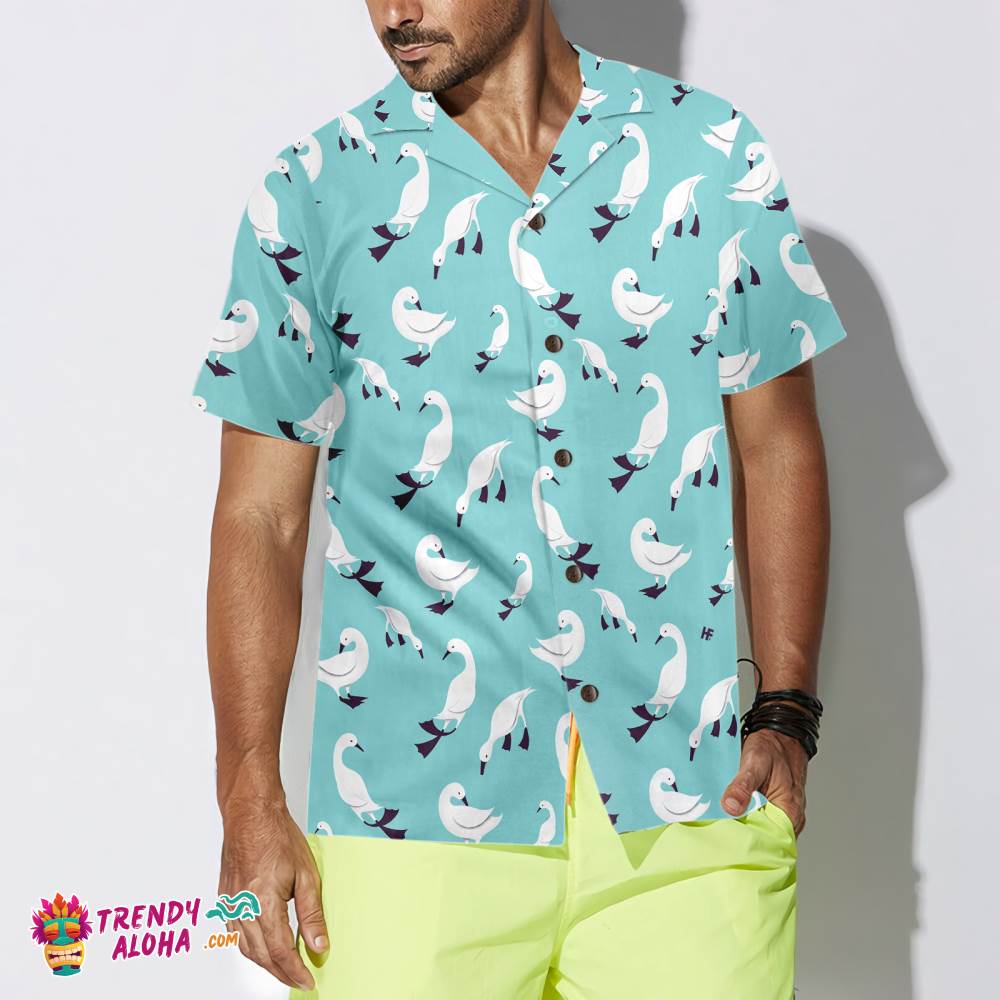 Ducks In Blue Hawaiian Shirt