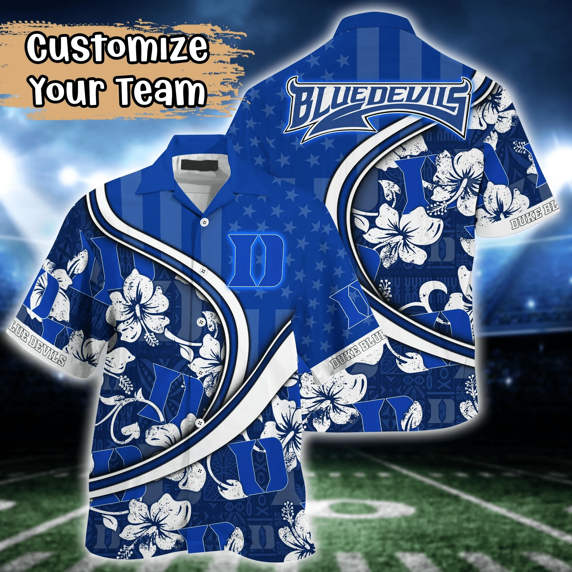 Duke Blue Devils NCAA Us Flag Hawaiian Shirt Custom Summer Aloha Shirt