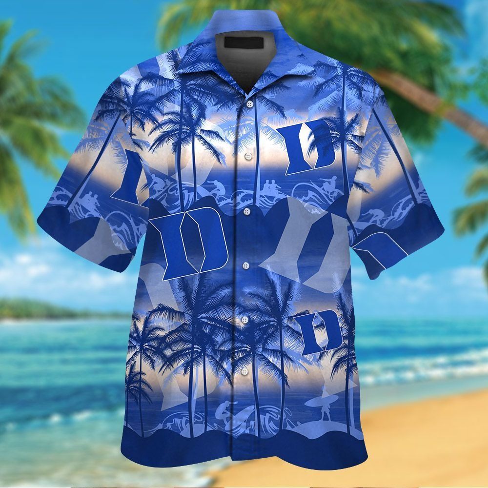 Duke Blue Devils Short Sleeve Button Up Tropical Hawaiian Shirt VER014