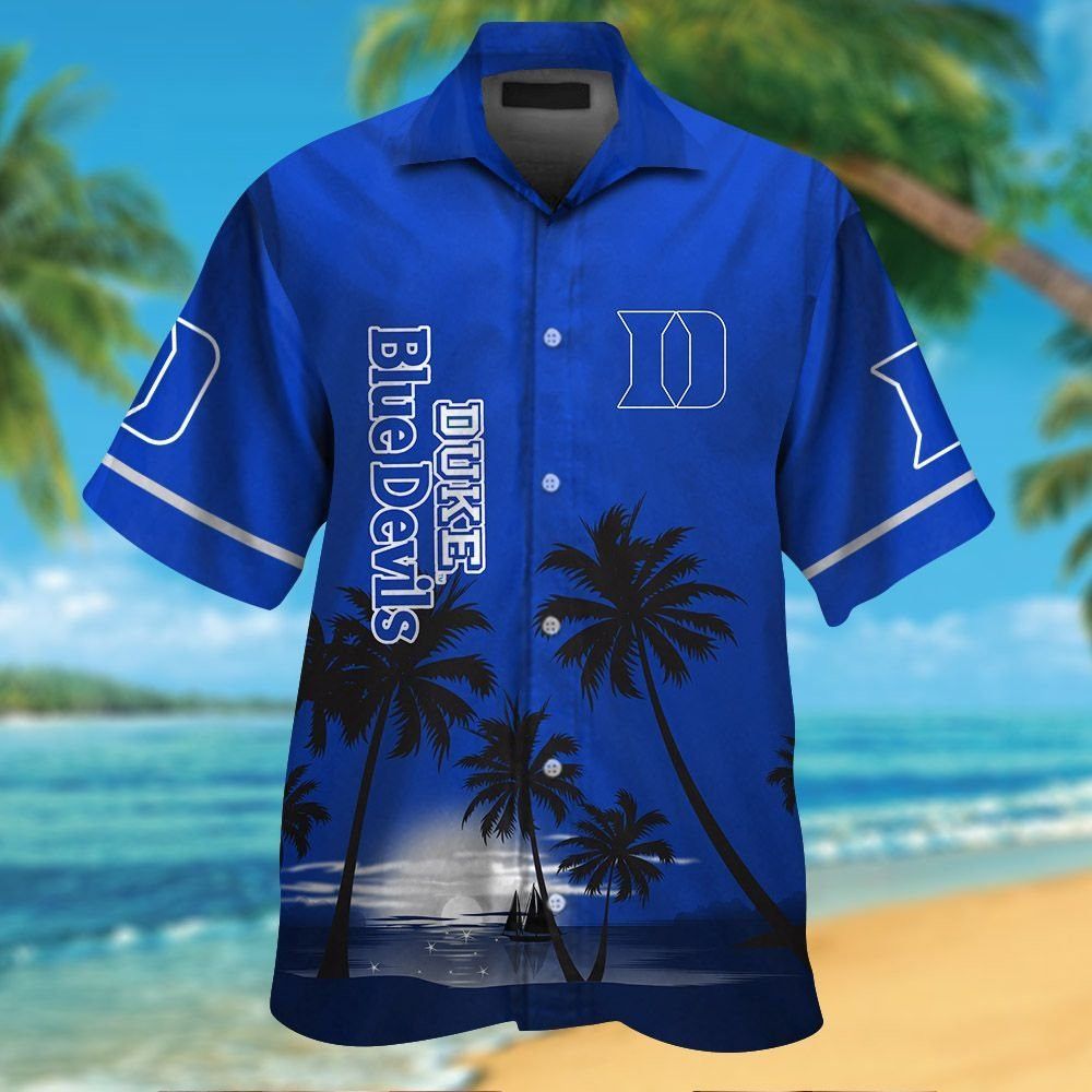Duke Blue Devils Short Sleeve Button Up Tropical Hawaiian Shirt VER017
