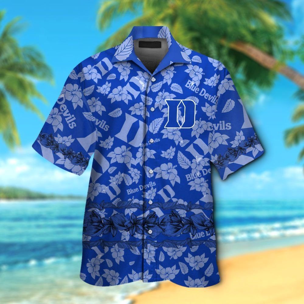 Duke Blue Devils Short Sleeve Button Up Tropical Hawaiian Shirt VER018
