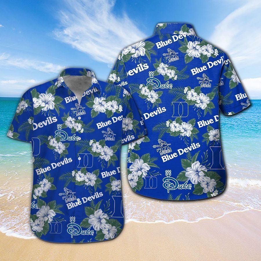 Duke Blue Devils Short Sleeve Button Up Tropical Hawaiian Shirt VER020