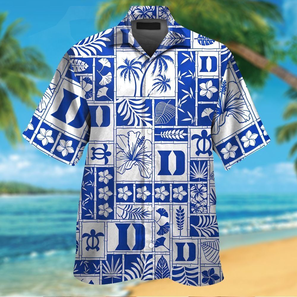Duke Blue Devils Short Sleeve Button Up Tropical Hawaiian Shirt VER021