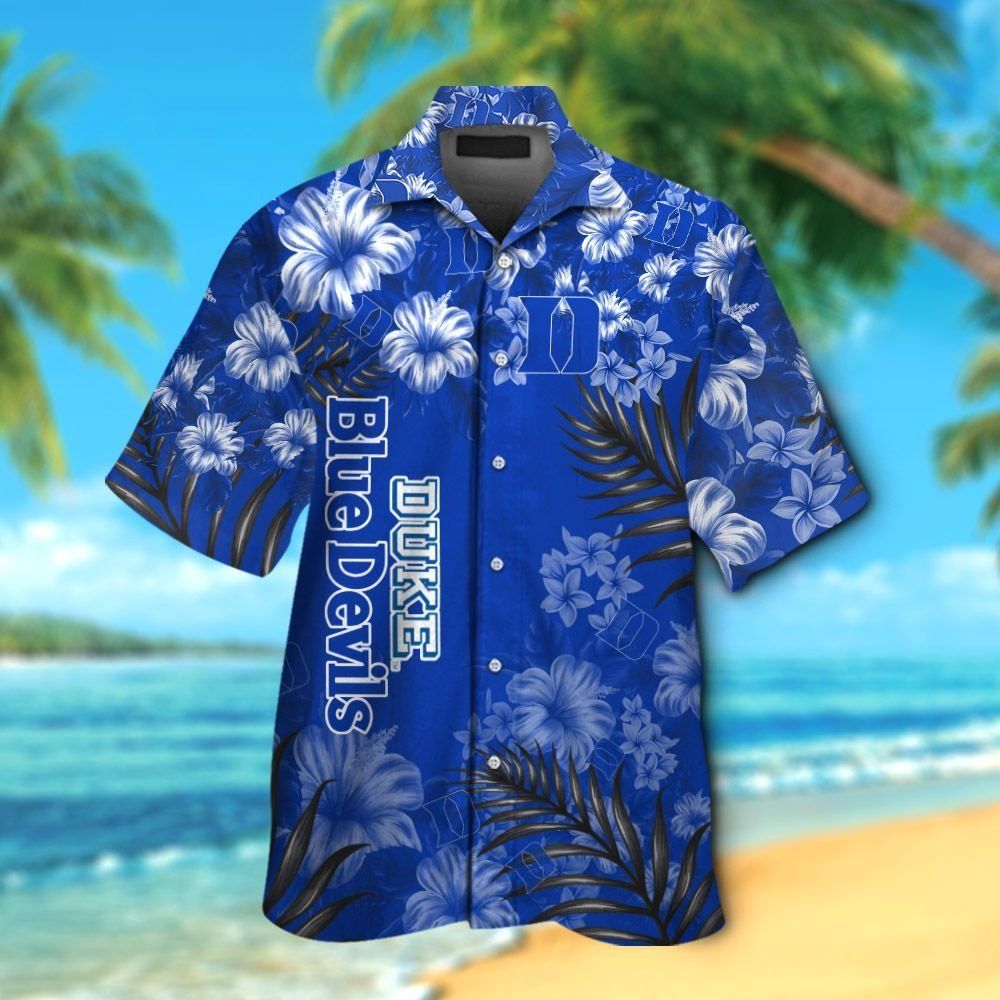 Duke Blue Devils Short Sleeve Button Up Tropical Hawaiian Shirt VER024
