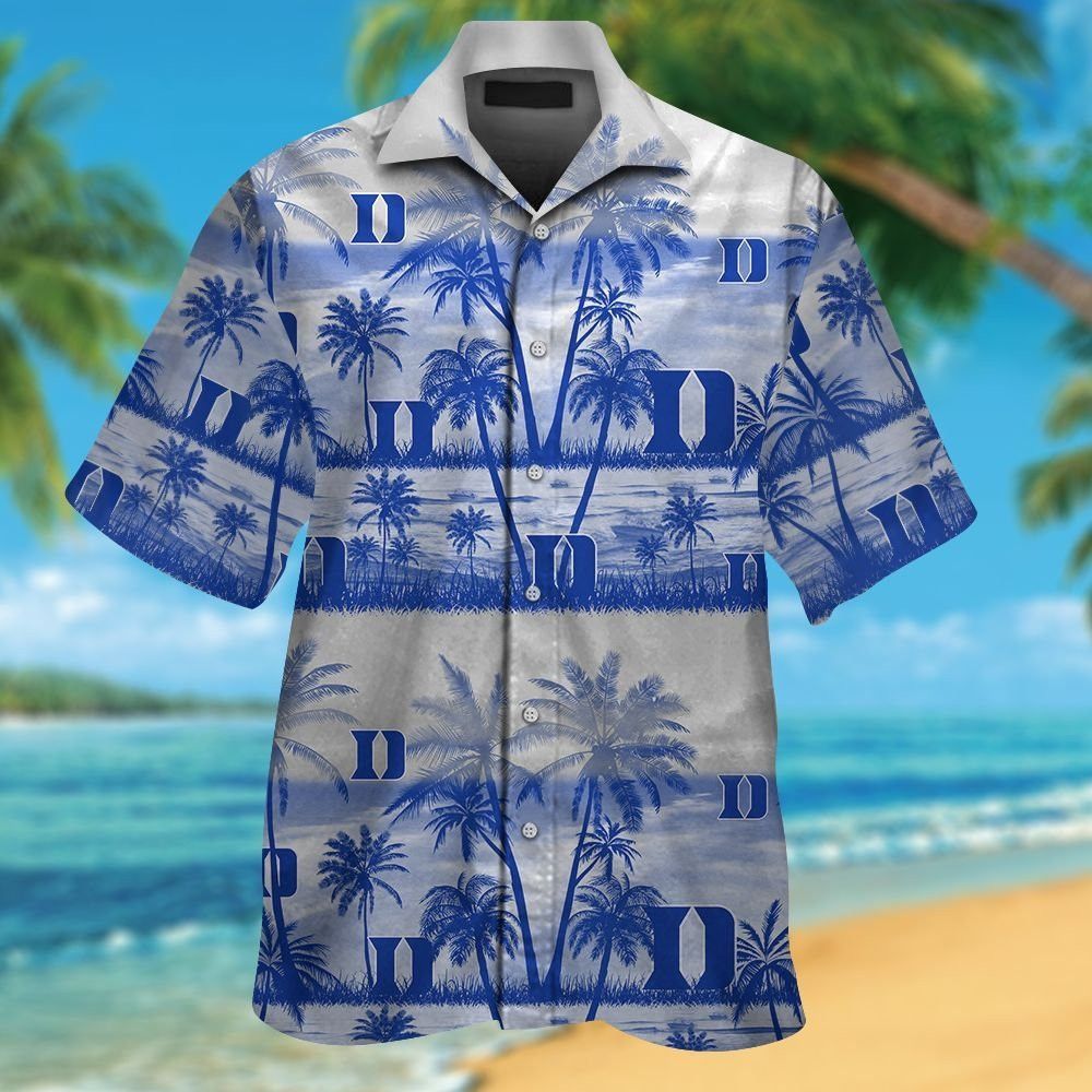 Duke Blue Devils Short Sleeve Button Up Tropical Hawaiian Shirt VER026