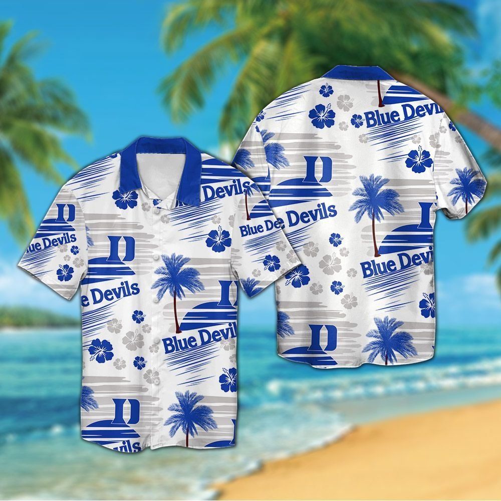 Duke Blue Devils Short Sleeve Button Up Tropical Hawaiian Shirt VER027