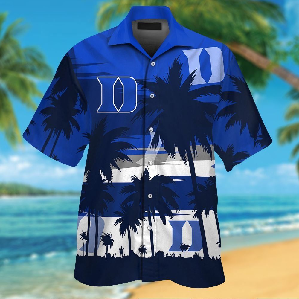 Duke Blue Devils Short Sleeve Button Up Tropical Hawaiian Shirt VER028