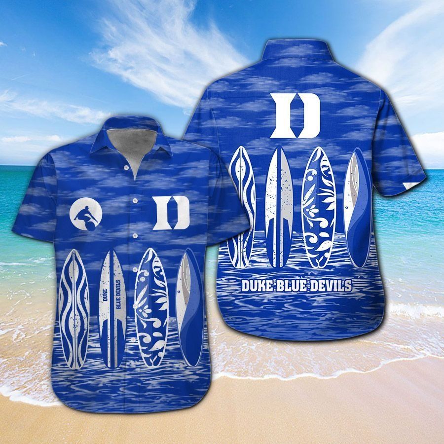 Duke Blue Devils Short Sleeve Button Up Tropical Hawaiian Shirt VER03