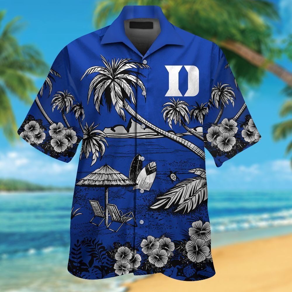 Duke Blue Devils Short Sleeve Button Up Tropical Hawaiian Shirt VER030