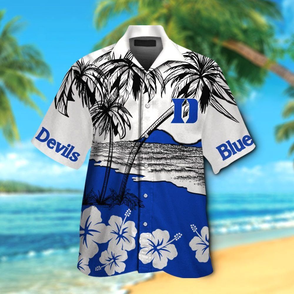 Duke Blue Devils Short Sleeve Button Up Tropical Hawaiian Shirt VER033