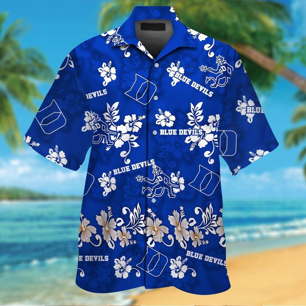 Duke Blue Devils Short Sleeve Button Up Tropical Hawaiian Shirt VER04