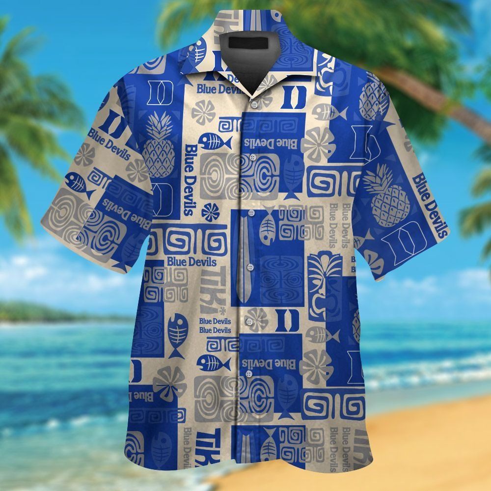 Duke Blue Devils Short Sleeve Button Up Tropical Hawaiian Shirt VER05