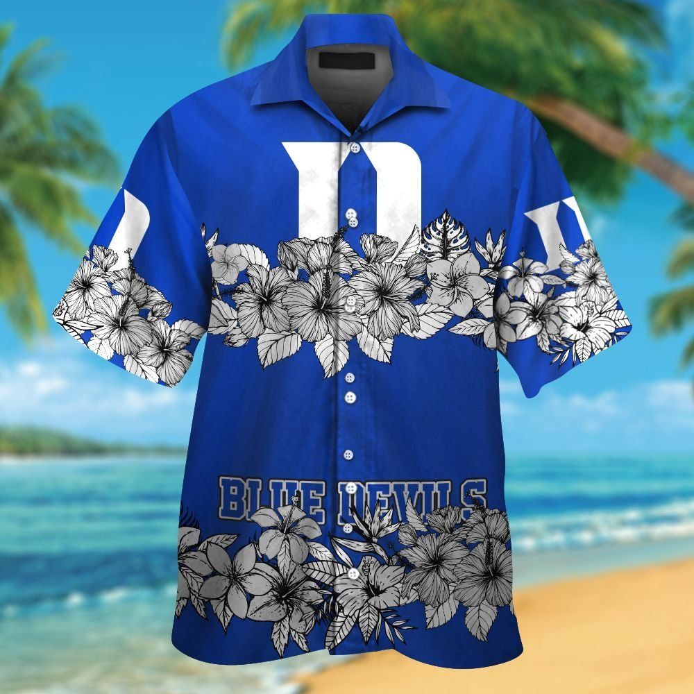 Duke Blue Devils Short Sleeve Button Up Tropical Hawaiian Shirt VER07