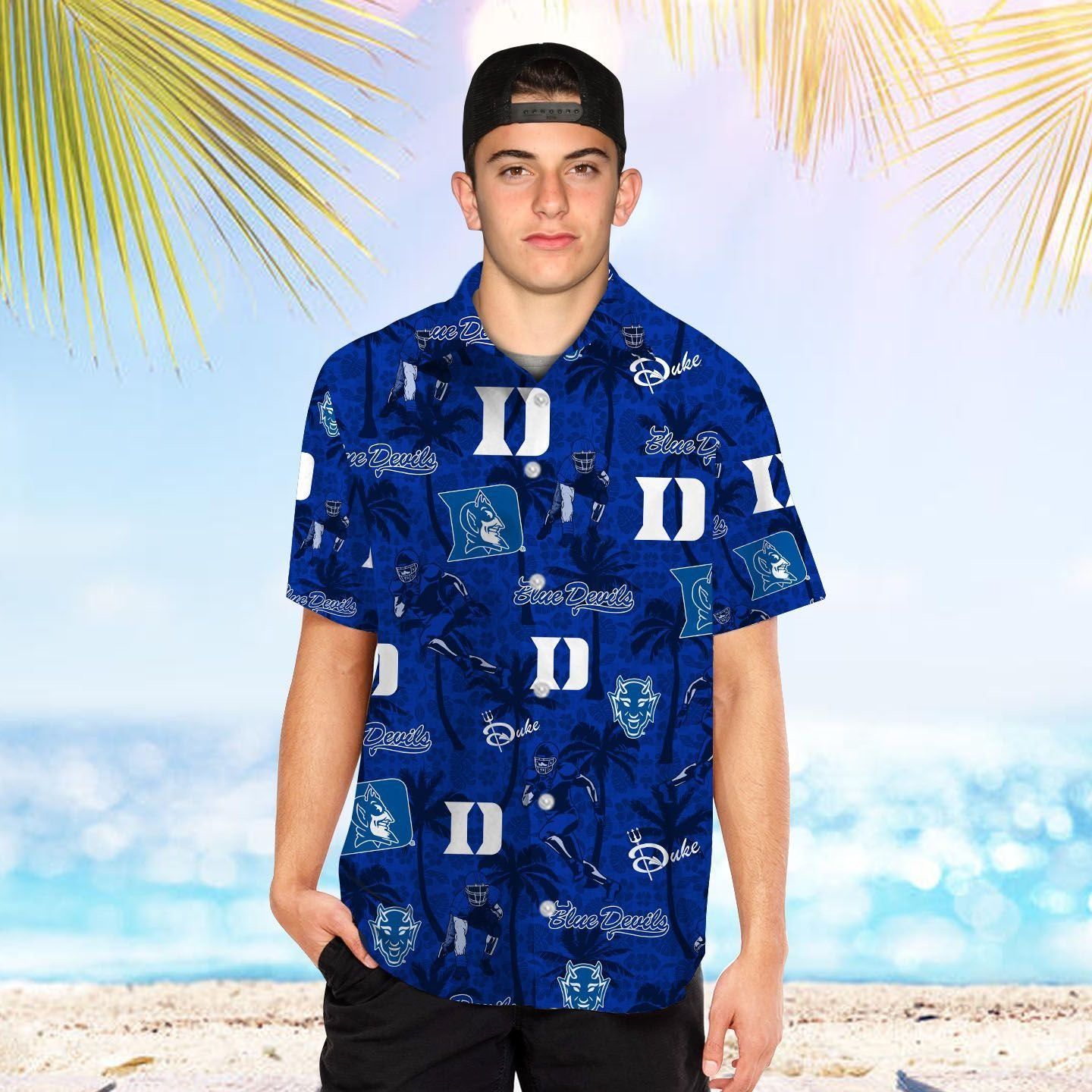 Duke Blue Devils Tropical BeacCoconut Tree Tropical Hawaiian Shirt for Men Women
